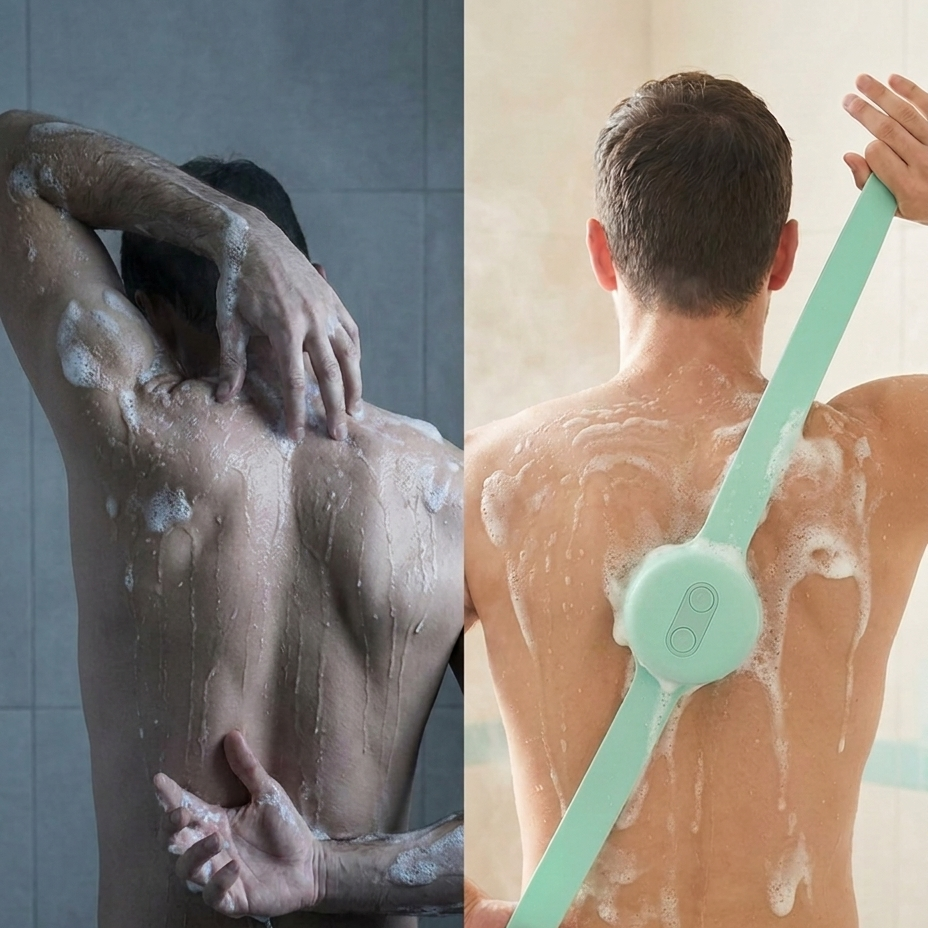 Scrub Reach before and after: stop twisting to reach your back